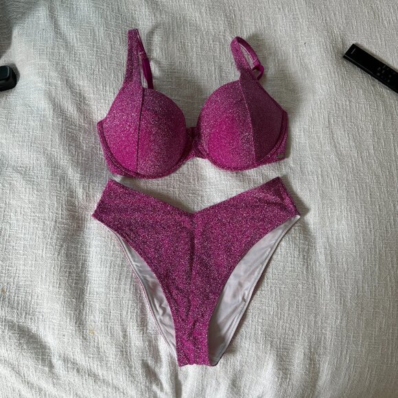 PINK/VS Shimmer Push-Up Bikini Set - Dahlia Magenta - Picture 1 of 5